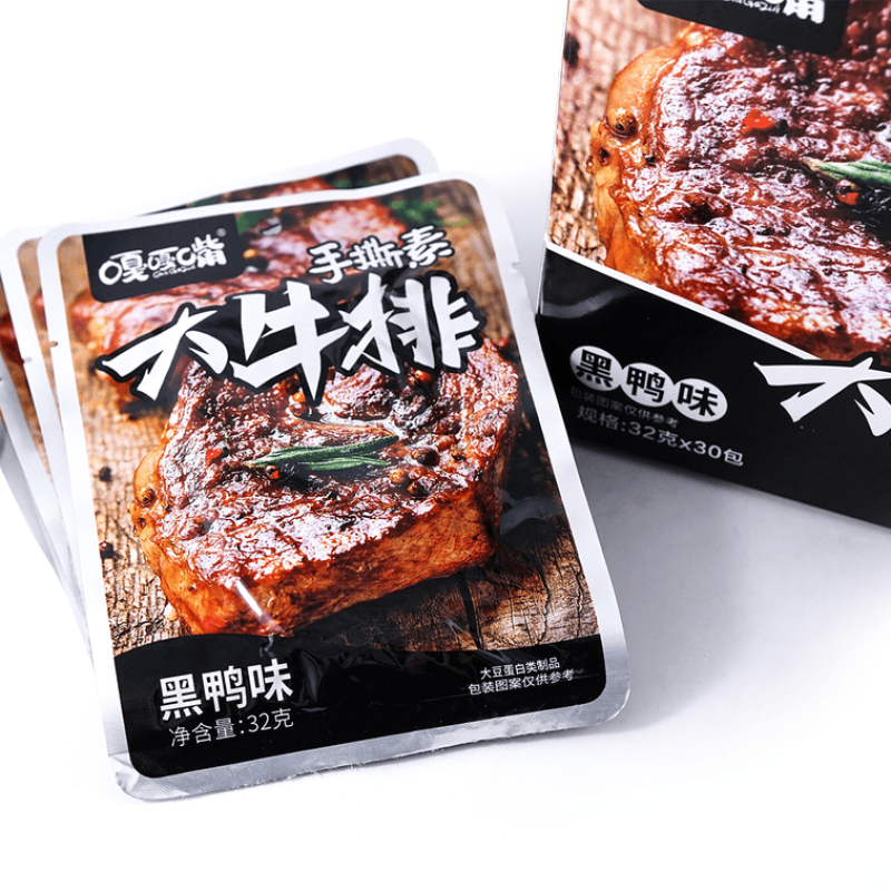 嘎嘎嘴 手撕素肉牛排 黑鸭味 28g*30