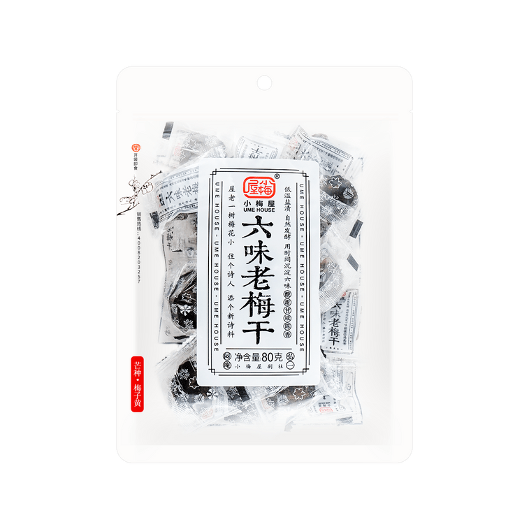 【国货优选】小梅屋 六味老梅干 80g【酸甜话梅果干果脯】