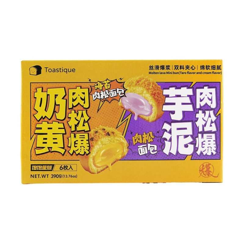 饱饱量贩TOSTIQUE 芋泥奶黄肉松岩浆面包 6枚入390g【微波加热10s巨巨好吃】【营养早餐】
