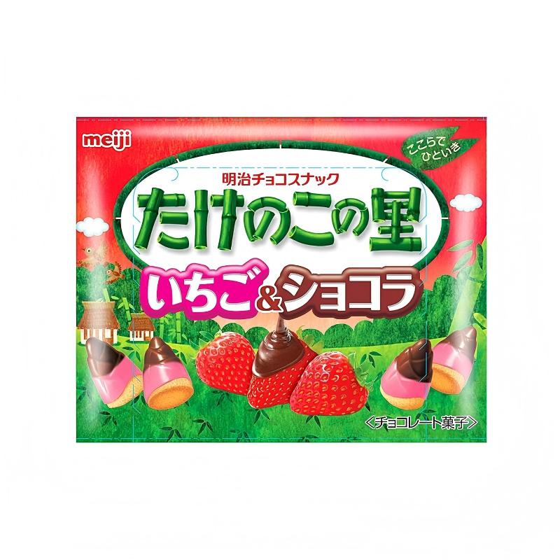 日本进口零食明治Meii儿童可爱蘑菇山竹笋巧克力饼干草莓味盒装