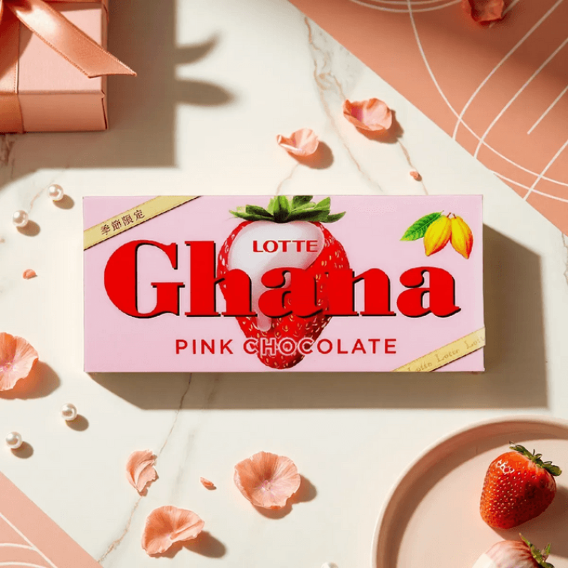 日本LOTTE乐天 GHANA加纳 粉色巧克力 草莓T5克力 45g