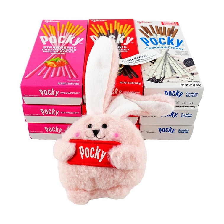 GLICO格力高 POCKY百奇 巧克力草莓奶油涂层饼干棒礼盒 9盒入 360g【赠送毛绒兔子钥匙扣】