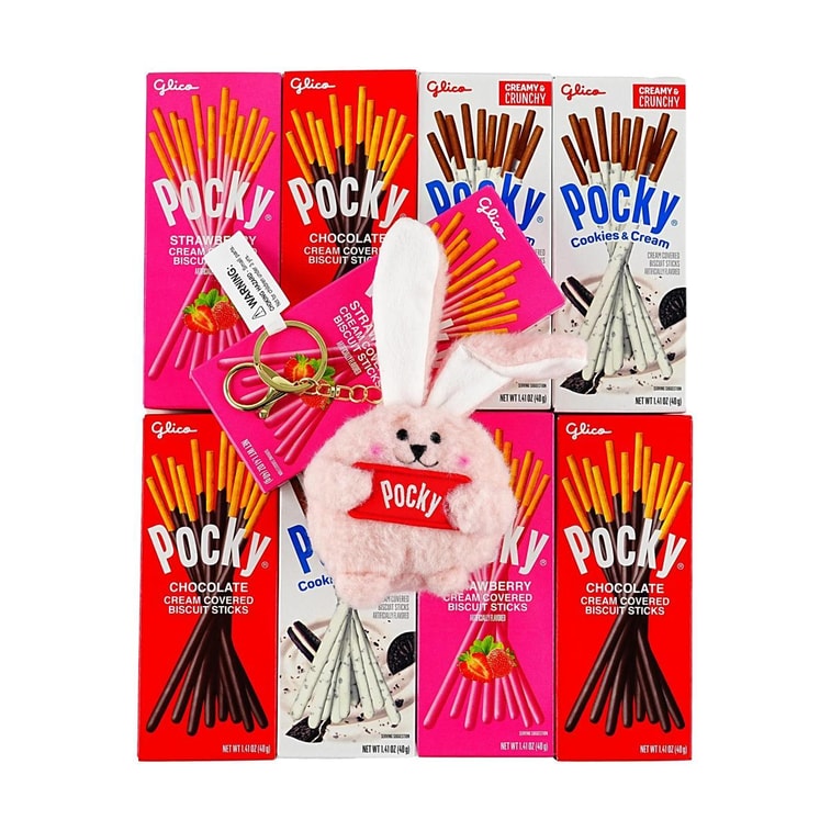 GLICO格力高 POCKY百奇 巧克力草莓奶油涂层饼干棒礼盒 9盒入 360g【赠送毛绒兔子钥匙扣】
