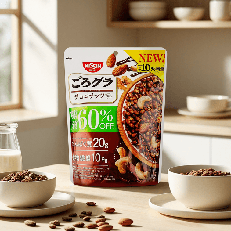 日本NISSIN日清 CISCO GORO GURA 减糖60%谷物燕麦片 3种坚果巧克力味 300g【含巴旦木腰果核桃】【营养早餐冲泡即食】【高蛋白质高膳食纤维9种维他命】