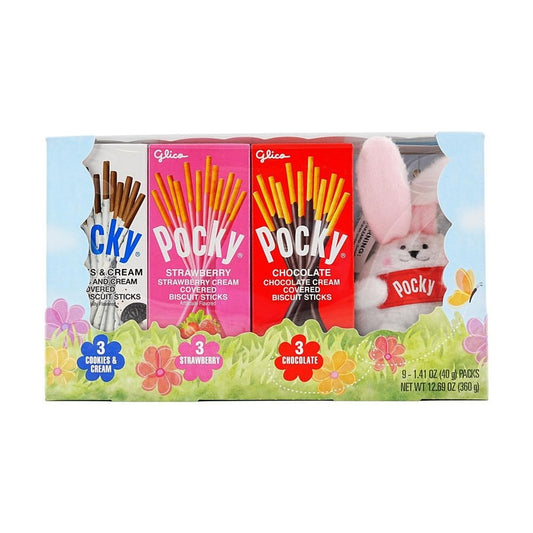 GLICO格力高 POCKY百奇 巧克力草莓奶油涂层饼干棒礼盒 9盒入 360g【赠送毛绒兔子钥匙扣】