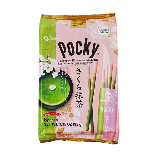 日本GLICO格力高 POCKY百奇 巧克力涂层饼干棒 樱花抹茶限定 家庭装 8包入【樱花季限定】