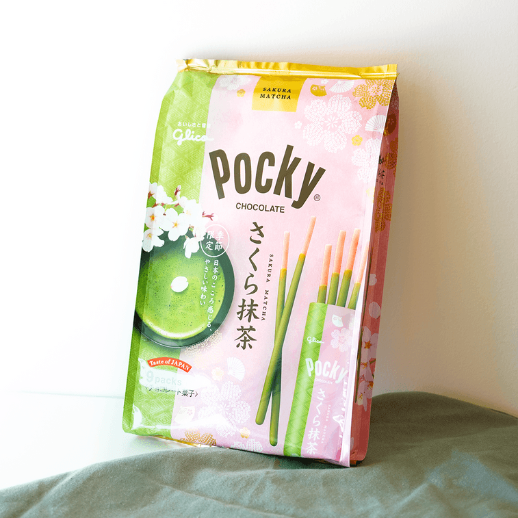日本GLICO格力高 POCKY百奇 巧克力涂层饼干棒 樱花抹茶限定 家庭装 8包入【樱花季限定】