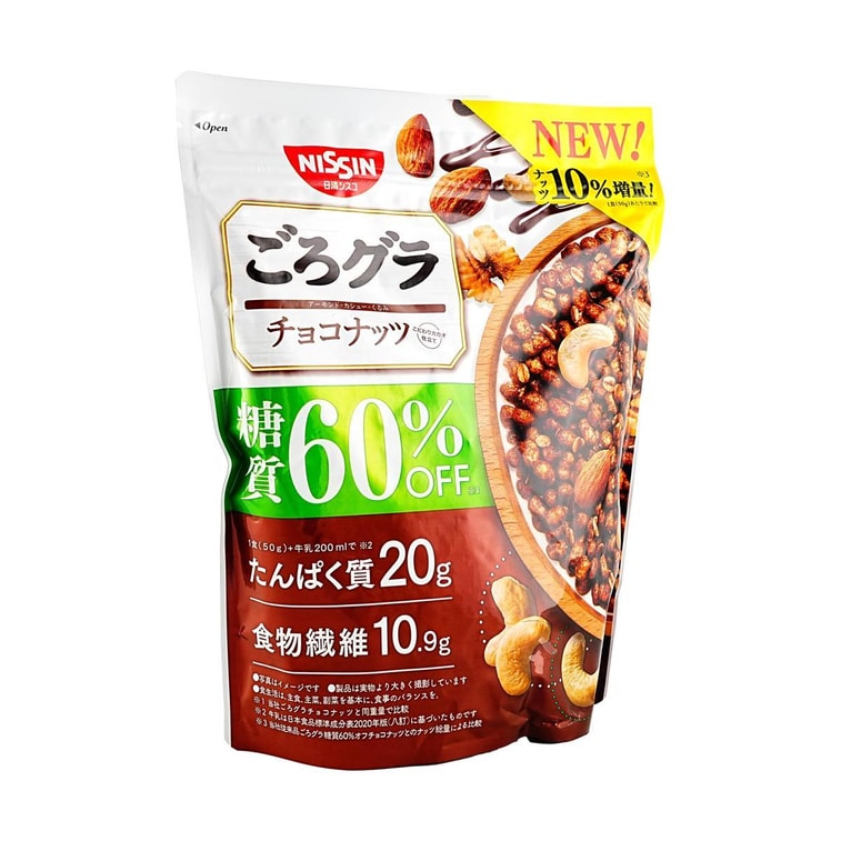 日本NISSIN日清 CISCO GORO GURA 减糖60%谷物燕麦片 3种坚果巧克力味 300g【含巴旦木腰果核桃】【营养早餐冲泡即食】【高蛋白质高膳食纤维9种维他命】
